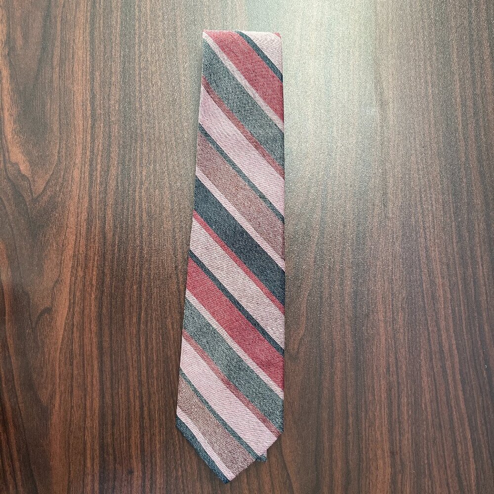 PACO RABANNE PARIS PINK RED BLACK STRIPED POLYESTER TIE Disco Retro Indie Sleeze